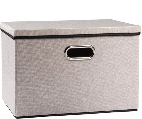 Miniatura 19 de PRANDOM Contenedor de almacenamiento plegable con tapa [1 unidad] Caja de almacenamiento decorativa de tela de lino, cesta organizadora con asas