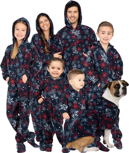 Footed Pajamas - Enterizo con capucha a juego para la familia Suéteres de una pieza para niños, niñas, hombres, mujeres y mascotas, unisex, Naranja