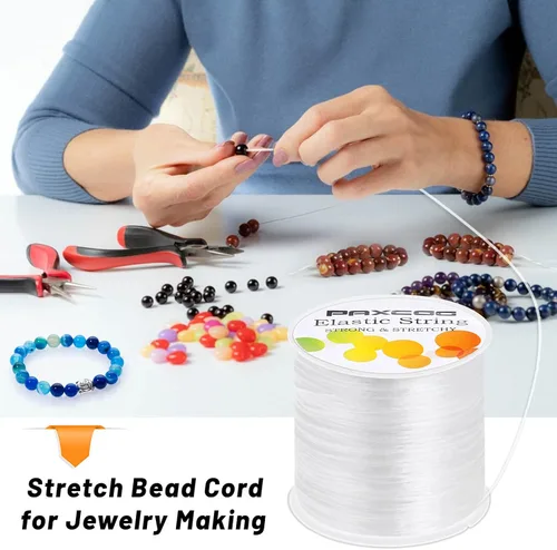 Miniatura 6 de Paxcoo Cordón elástico de 0.039 in para hacer joyas y hacer pulseras, color blanco