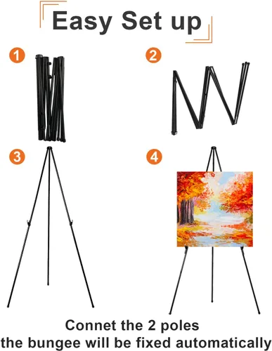 Miniatura 6 de REALlWAY - Caballete plegable de 63 pulgadas para exhibición, caballete de piso ajustable para artes, imágenes, pinturas, caballete telescópico