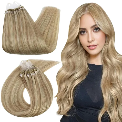 Miniatura 46 de Ugeat - Extensiones de cabello humano con microanillo, 14 pulgadas, extensiones de cabello Remy con microcuentas de 1 gm/hebra, 50 gms, extensiones