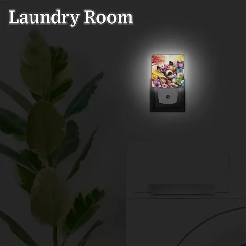 Miniatura 6 de Juego de 2 luces LED de noche con enchufe de flores y ciervos de animales, lámpara de luz nocturna con sensor automático del atardecer al amanecer