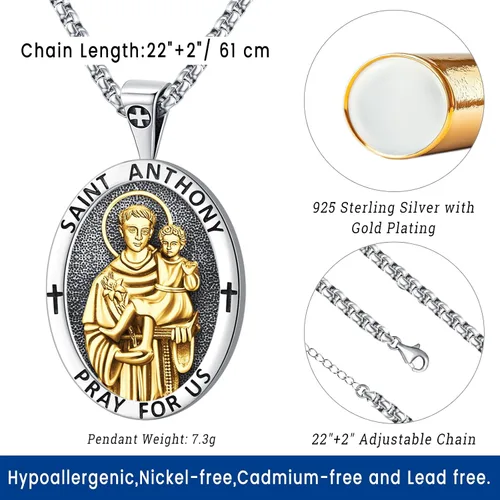 Miniatura 134 de Eusense San Miguel San Cristóbal San Benito San Judas Virgen María Collar chapado en oro 925 joyería religiosa para hombres y mujeres, collar