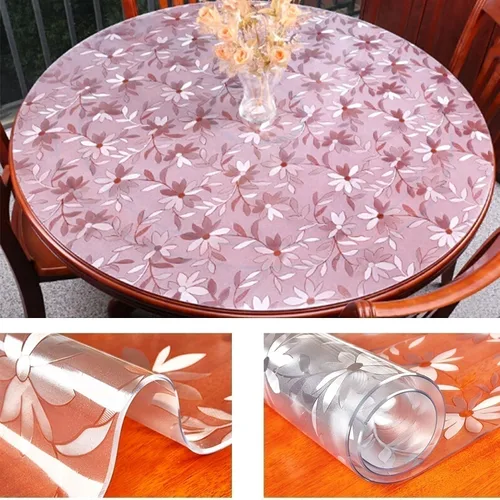 Miniatura 3 de Mantel protector de mesa de comedor de plástico transparente redondo Cosmos Flower Desk Pad Mat muebles de madera mantel de mesa rollo de tela
