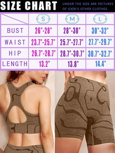 Miniatura 6 de GXIN Trajes de entrenamiento de 2 piezas para mujer, cintura alta, pantalones cortos para correr, sin costuras, gimnasio, yoga, brasier deportivo