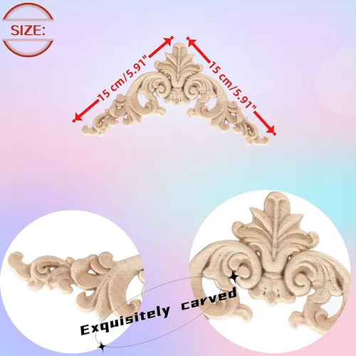 Miniatura 2 de 4PCS Calcomanías de Tallado de Madera para Esquinas Apliques de Madera Sin Pintar Superpuestos DIY Apliques de Muebles de Madera Tallada 2