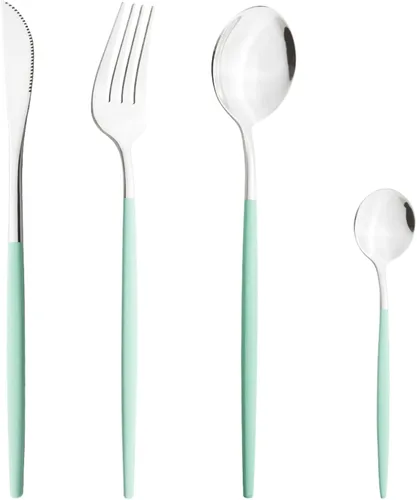 Miniatura 22 de Juego de cubiertos Cuchillo de cena Postre Tenedor Cuchara Juego de vajilla de acero inoxidable Vajilla de cocina 4 piezas Negro