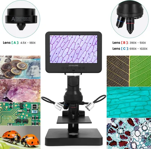 Miniatura 4 de JL246P Microscopio digital LCD de 3 lentes de 7 pulgadas 1000X, microscopio biológico con diapositivas preparadas para adultos y niños, 12MP