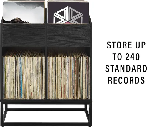 Miniatura 5 de Crosley Furniture Enzo - Moderno soporte de almacenamiento de discos de vinilo, estantes abatibles orientados hacia adelante para discos, color negro