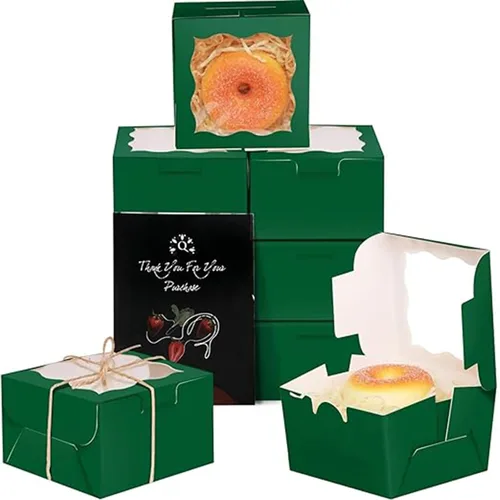 Miniatura 12 de qiqee Cajas de panadería negras con ventana de 4 x 4 x 2.5 pulgadas, 100 paquetes de mini cajas de galletas para macarrones, cajas de pastelería