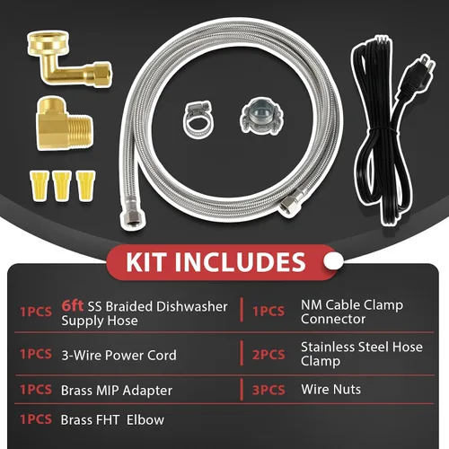 Miniatura 3 de EFIELD Kit de instalación para lavavajillas, manguera de suministro de acero inoxidable de 6 pies, adaptador de compresión de 3/8 pulgadas x 3/8