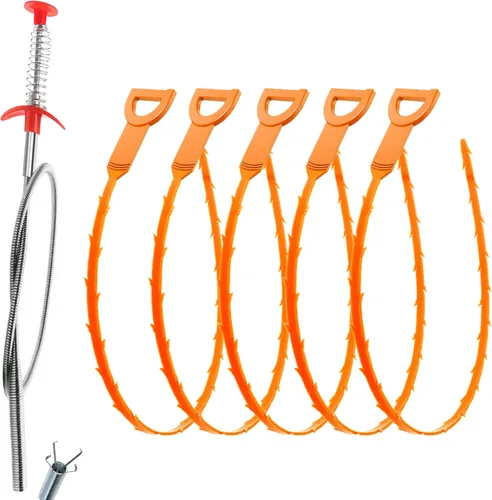 Miniatura 12 de Herramienta flexible para eliminar obstrucciones de drenaje, extralarga para fontanería con pinza de agarre de 4 puntas, alcanzador de resorte