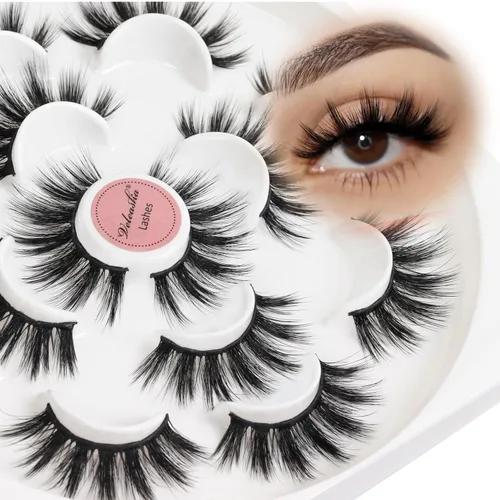 Veleasha Pestañas 5D de Visón Sintético Esponjosas Pestañas Postizas Hechas a Mano Pestañas para Ojos Finas Ligeras Pestañas Falsas Volumen Lujoso