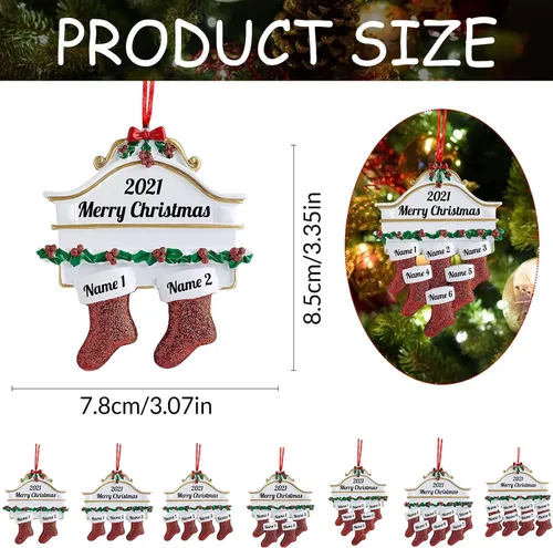 Miniatura 2 de Amlion Adornos personalizados de cerámica para calcetines de Navidad, familia de 2 a 8, nombres personalizados, estilo tradicional, ocasión