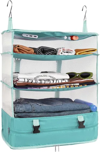 Miniatura 18 de Surblue Bolsa de Almacenamiento Colgante para Armario Plegable de 3 Estantes de Tela Oxford Lavable con 2 Ganchos