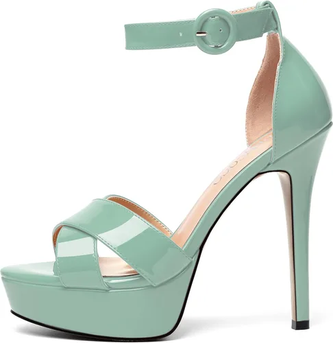 Miniatura 51 de MODENCOCO Sandalias de boda con correa de tobillo sexy para mujer, con plataforma y puntera abierta, tacón de aguja y tacón alto, zapatos de vestir