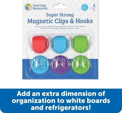 Miniatura 3 de Learning Resources Ganchos magnéticos y clips súper fuertes, clips magnéticos para pizarra blanca, ganchos magnéticos fuertes para aula, imanes