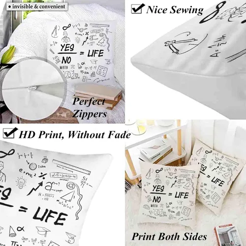 Miniatura 3 de Fundas de almohada de matemáticas en blanco y negro de 16 x 16 pulgadas, fundas de almohada blancas escritas a mano con texto matemático