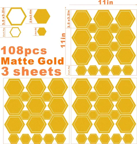Miniatura 7 de Calcomanías de pared hexagonales de panal de abeja, vinilo geométrico, peine de miel, decoración de paredes doradas, despegar y pegar