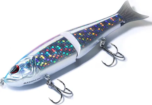 Miniatura 6 de Señuelos Bassdash SwimShad Glide articulados Swimbait Lubina Cachorro Salmón Trucha Almizclado Señuelo de Pesca Rosado/Plateado