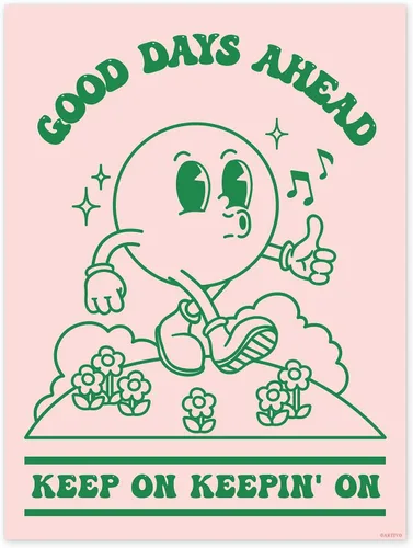 Póster retro para pared, decoración de habitación estética retro, cita positiva Good Days Ahead, póster vintage de nostalgia rosa, verde pastel, 12