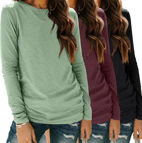 Miniatura 29 de SUNBS Paquete de 3 camisas de manga larga para mujer, ajuste holgado, ropa de otoño, ropa de moda 2025, camisetas básicas de entrenamiento, trajes