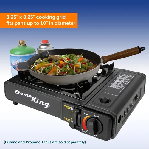 Miniatura 6 de Flame King YSNVT-505-B Estufa de campamento de gas butano y propano de combustible dual con un solo quemador, portátil e ideal para cocinar al aire