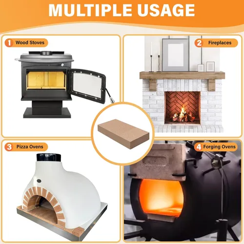 Miniatura 6 de Ladrillos de fuego, ladrillos refractarios para estufa de leña de grado alimenticio, 3000F, tamaño 9 pulgadas x 4-1/2 pulgadas x 1-1/4 pulgadas