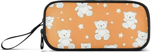 Nylon Large Pencil Bags Cartoon Cute White Teddy Bear Stars Big Capacity Big Zipper Pencil Case Stationery for College Women estuche para