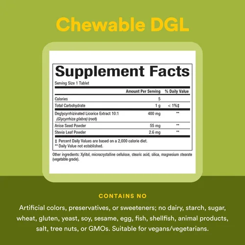 Miniatura 4 de Natural Factors DGL Masticable - Suplemento de apoyo digestivo con extracto de raíz de regaliz - Tabletas masticables que apoyan el revestimiento