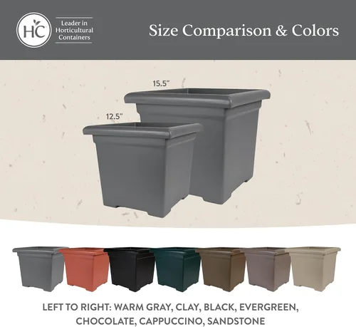 Miniatura 7 de The HC Companies Maceta cuadrada Accent con drenaje – Macetas clásicas para plantas de exterior y plantas de interior – Maceta cuadrada ligera