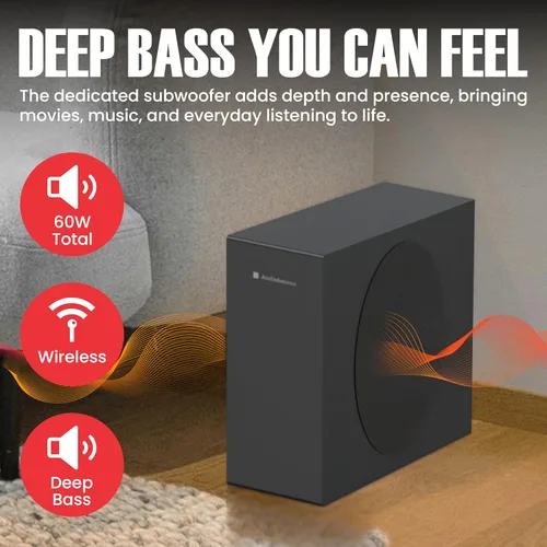 Miniatura 3 de Audiosource - Barra de sonido 2.1, subwoofer inalámbrico con Dolby Atmos, 120 W RMS y salida máxima de 240 W, diseño compacto, transmisión Bluetooth