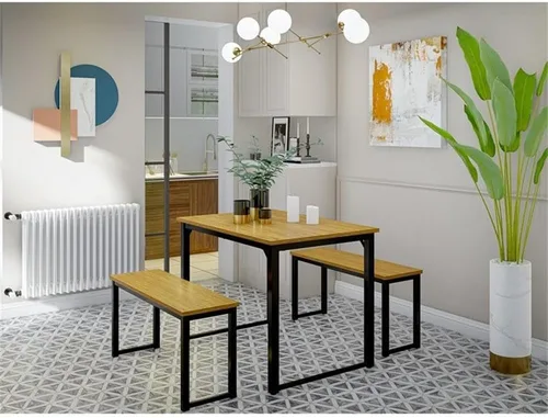 Miniatura 2 de East West Furniture PADSB01 - Juego de comedor de 3 piezas con marco de metal para espacios pequeños, contiene una mesa rectangular y 2 bancos, 43 x
