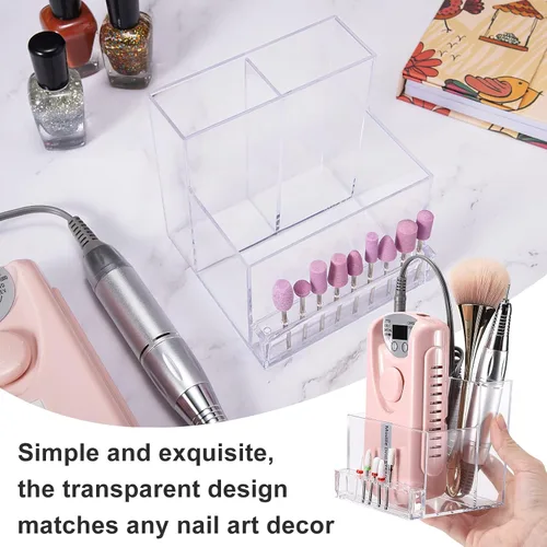 Miniatura 5 de Noverlife Caja de almacenamiento de brocas para mini taladro de uñas de 10 agujeros y brocas, organizador transparente de brocas de lima para uñas