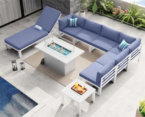 Miniatura 60 de NICESOUL - Juego de 10 muebles de patio extra grandes de aluminio moderno, sofá para exteriores con asiento de 29" de profundidad y ancho, 500 lbs