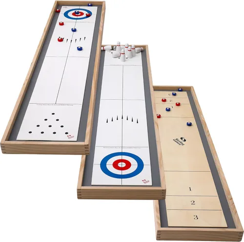 Sterling Games Tabletop Bowling Combo Set, Wooden Arcade Board with Marbles and Pins, Indoor Table Top Game for Kids and Family