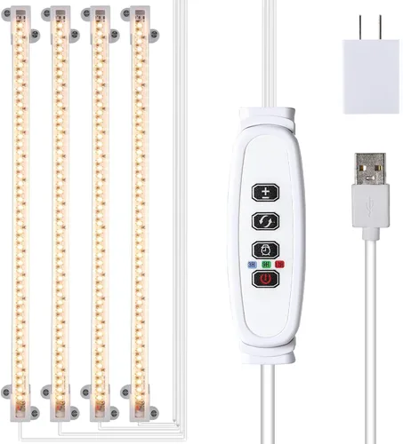 Miniatura 22 de RWNTAO Lámpara de cultivo de una tira de 2 unidades, tiras de luz LED de espectro completo para plantas de interior con temporizador de encendido