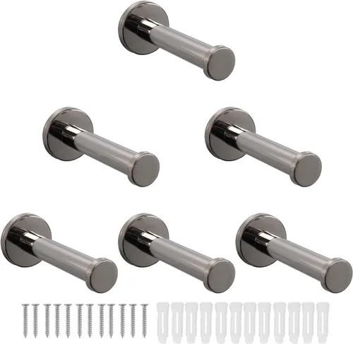 Miniatura 9 de Ganchos para toallas de baño, paquete de 6 ganchos redondos para abrigos, gancho resistente para bata montado en la pared, colgador de ropa Cromo