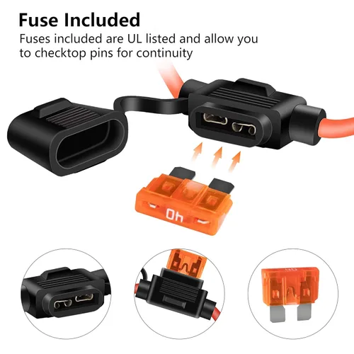 Miniatura 6 de MulWark Paquete de 2 cables marinos de cobre estañado de calibre 10, impermeables, IP67, portafusibles en línea, relé de bloque de fusibles de hoja