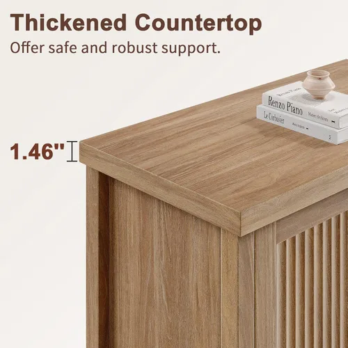 Miniatura 5 de Memobarco Aparador Acanalado con Almacenamiento, Credenza Moderna con 4 Puertas y Estantes Ajustables, Consola de Mesa de Bar de Café de Madera