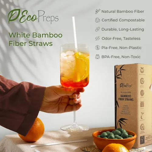 Miniatura 5 de EcoPreps Pajitas de fibra de bambú biodegradables, 150 unidades, 100% compostables, sin plástico, ecológicas, popotes desechables de fibra vegetal