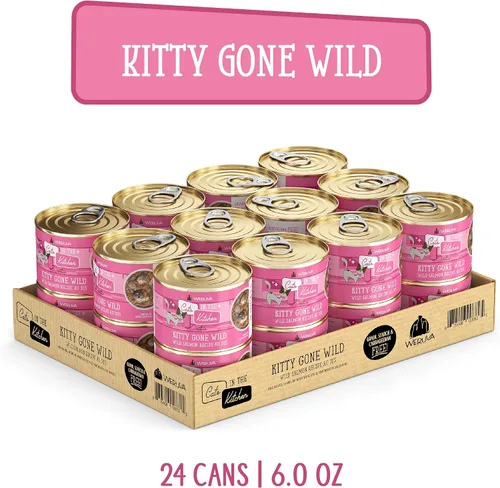 Miniatura 3 de Weruva Cats in The Kitchen, Kitty Gone Wild with Wild Salmon Au Jus - Alimento para gatos, lata de 6 onzas (paquete de 24)