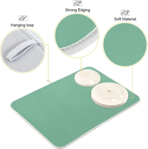 Miniatura 4 de Tapete de secado de platos grande verde salvia, extra grande para platos, accesorios de cocina, mostrador, almohadilla escurridor de platos