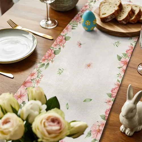 Miniatura 4 de Camino de mesa de Pascua de 36 pulgadas con orejas de conejo para decoración de mesa de cocina y comedor con flores de primavera