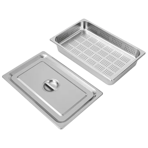 Miniatura 5 de Hotel Pan - Sartenes de acero inoxidable con tapa, paquete de 3 bandejas de vapor perforadas de 2.6 pulgadas y 4 pulgadas de profundidad para mesa