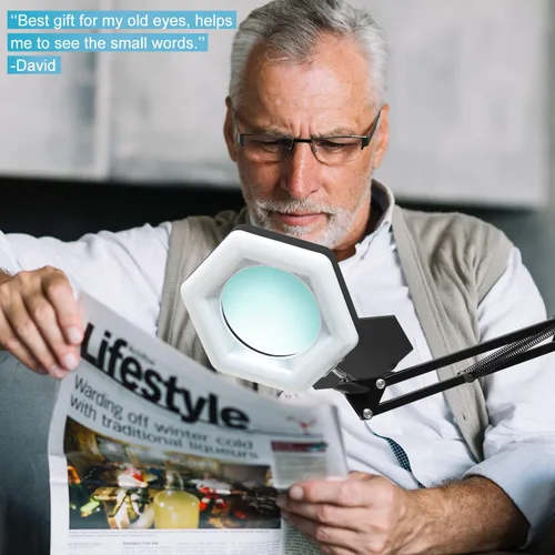Miniatura 5 de Lupa con luz y soporte, lámpara de escritorio con lupa LED regulable con abrazadera, 3 modos de color, luces de aumento manos libres para trabajo
