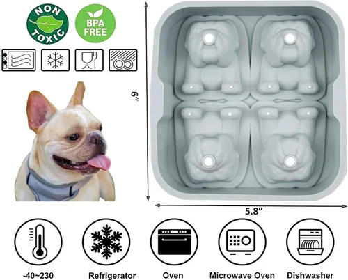 Miniatura 2 de Moldes para cubitos de hielo con forma de perro Bulldog de 4 cavidades, de silicona reutilizable con embudo para whisky, cócteles, regalos
