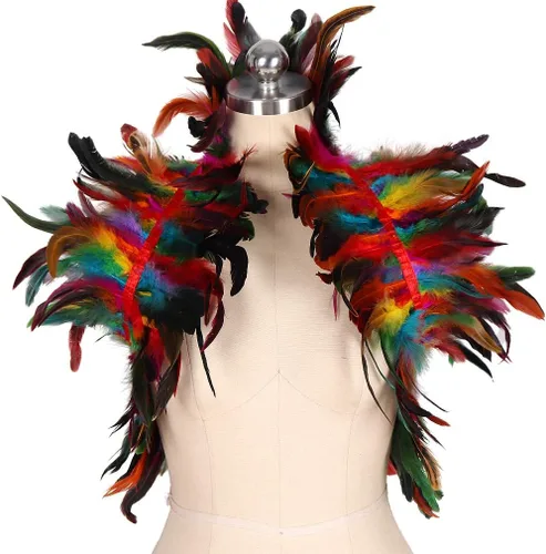 Miniatura 3 de Arnés de plumas para mujer, chal punk, victoriano, real, natural, de plumas, chal de carnaval, disfraz de baile gótico