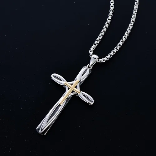 Miniatura 4 de Collar de cruz para hombres y mujeres, plata de ley 925 celta, crucifijo, clavogancho de pez, colgante de cruz con cadena de acero inoxidable