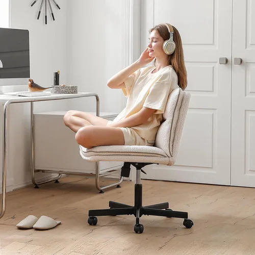 Miniatura 2 de EMIAH Silla de escritorio sin brazos con ruedas de pelo sintético, de respaldo medio, ergonómica, para el hogar, para computadora, cómoda